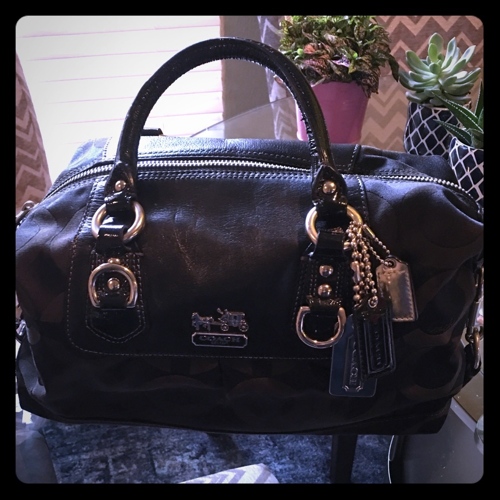Authentic Black leather and cloth Coach bag